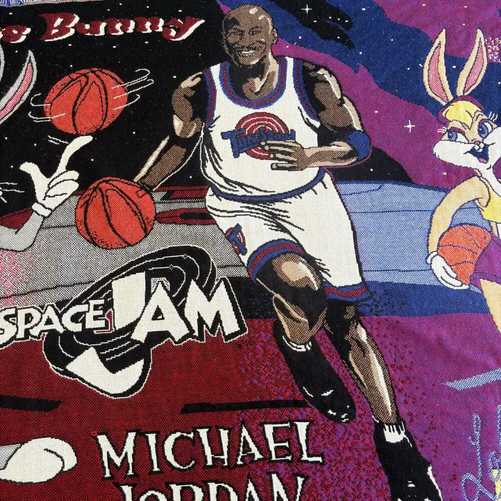 Vintage Space Jam 1996 Bugs Bunny Michael Jordan Tapestry Throw Blanket